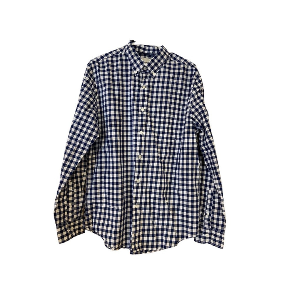 American Eagle Button Down Shirt Blue White Plaid Long Sleeve Size Large New